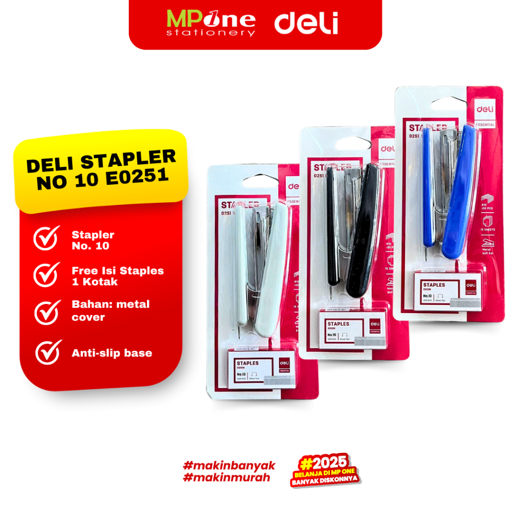 

DELI Stapler Set Isi No. 10 E0251 / Alat Stapler + Isi Staples HD-10 Sedang / Deli Stapler 15sheets DELI E0251