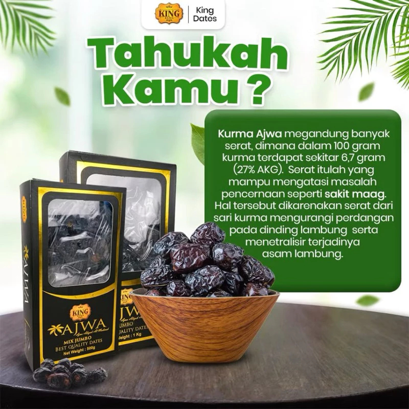 

Kurma King Dates Ajwa Jumbo | Kurma Sunnah Nabi 1kg Syifa Herbal Alami | Kurma Manis Premium