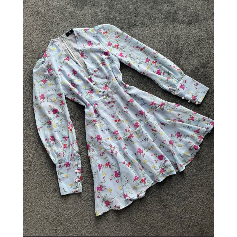 Dress babyblue Korea bunga ungu kecil SGorgeous