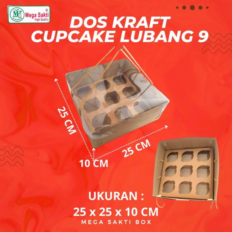 

(ISI 10 PCS) DOS / DUS KRAFT CUPCAKE TALI LUBANG 9 TUTUP MIKA UK 25×25×10 CM / DUS HAMPERS CUPCAKE BAHAN KRAFT