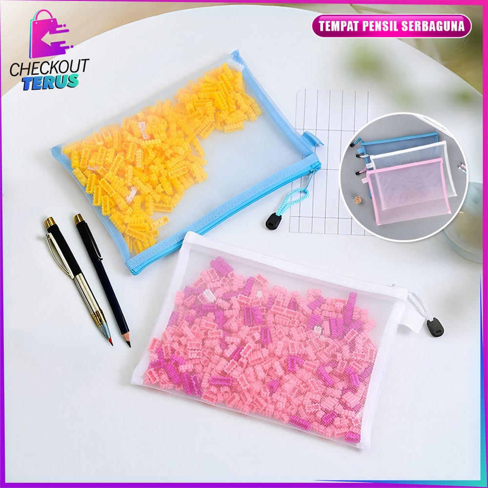 

CT A111 Tempat Pensil Jaring Transparan Pouch Tas Alat Tulis Anak Sekolah Zipper Bag Penyimpanan Portable Serbaguna