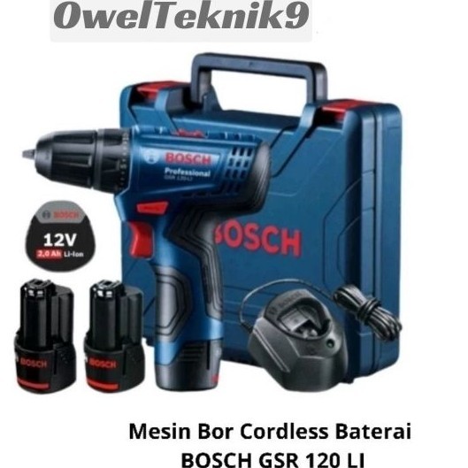 OwelTeknik9 Mesin Bor Cordless Baterai 12V BOSCH GSR 120 LI ASLI ORIGINAL BOSCH