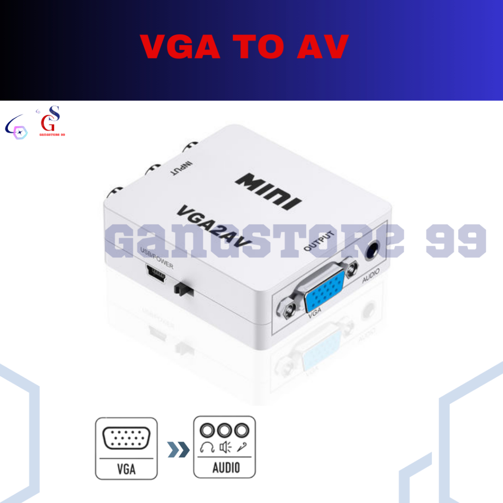 Converter VGA to RCA Box,  Konverter VGA to AV, CONVERTER VGA FEMALE TO AV FEMALE `MINI` + KABEL USB