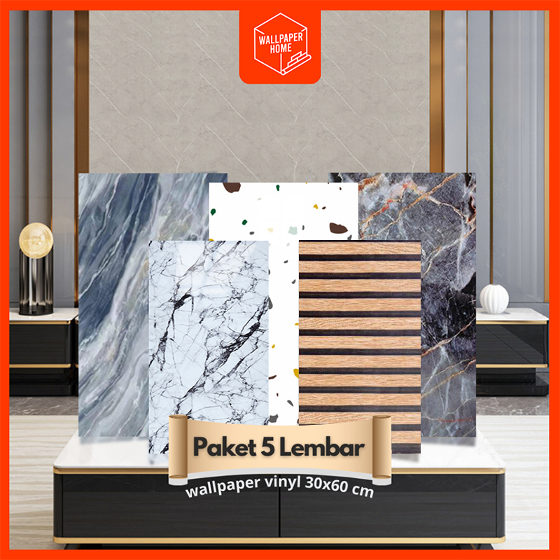 Wallpaper Home - Paket 5 Lembar Wallpaper dinding Vinyl Marble Granit 30 x 60 cm(0,3cm) A14
