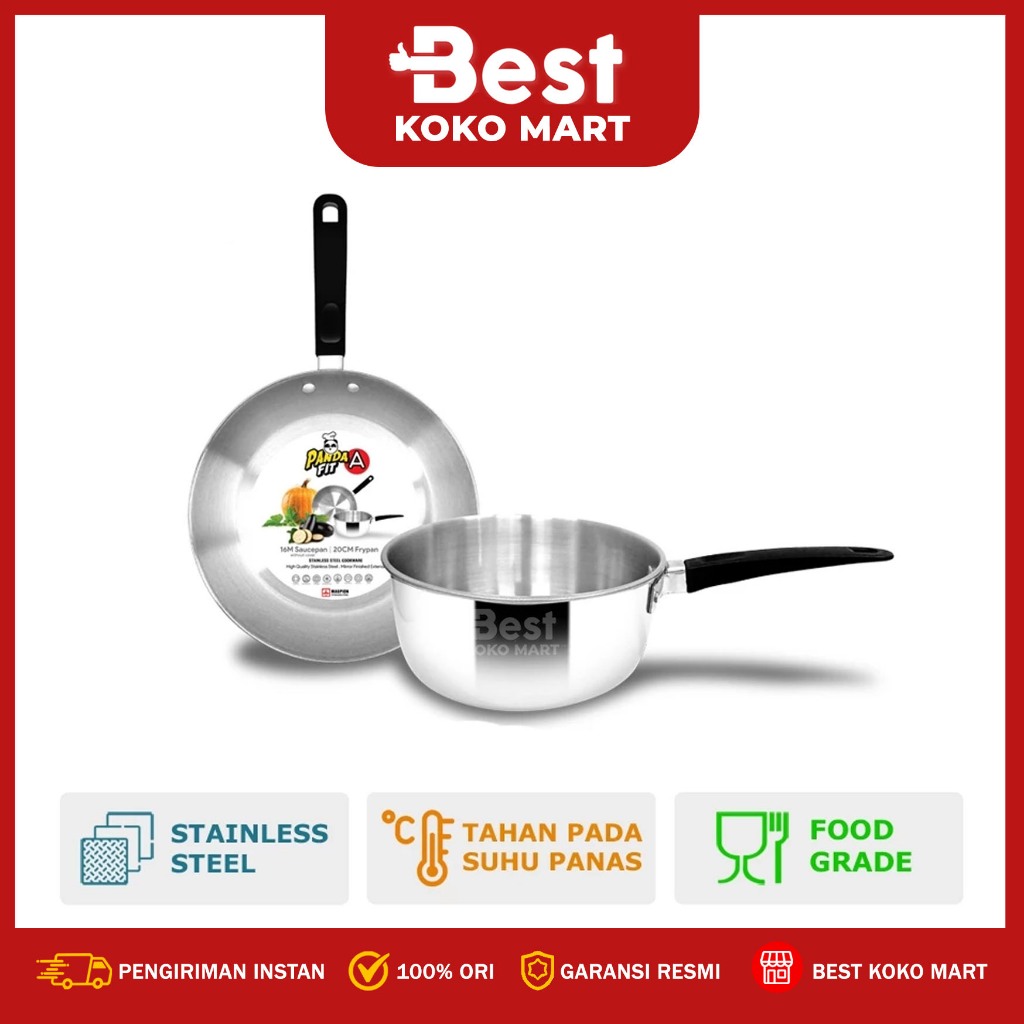 Maspion Panda FIT A - Frypan 20 cm & Saucepan 16 cm Stainless Steel