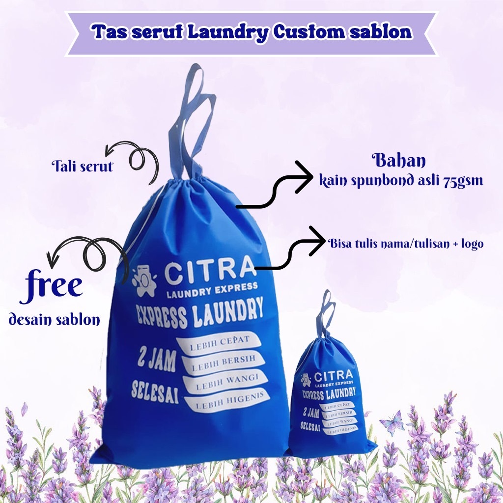 Tas Goodie bag Laundry/ laundry Bag Jumbo Serut Custom Sablon Nama