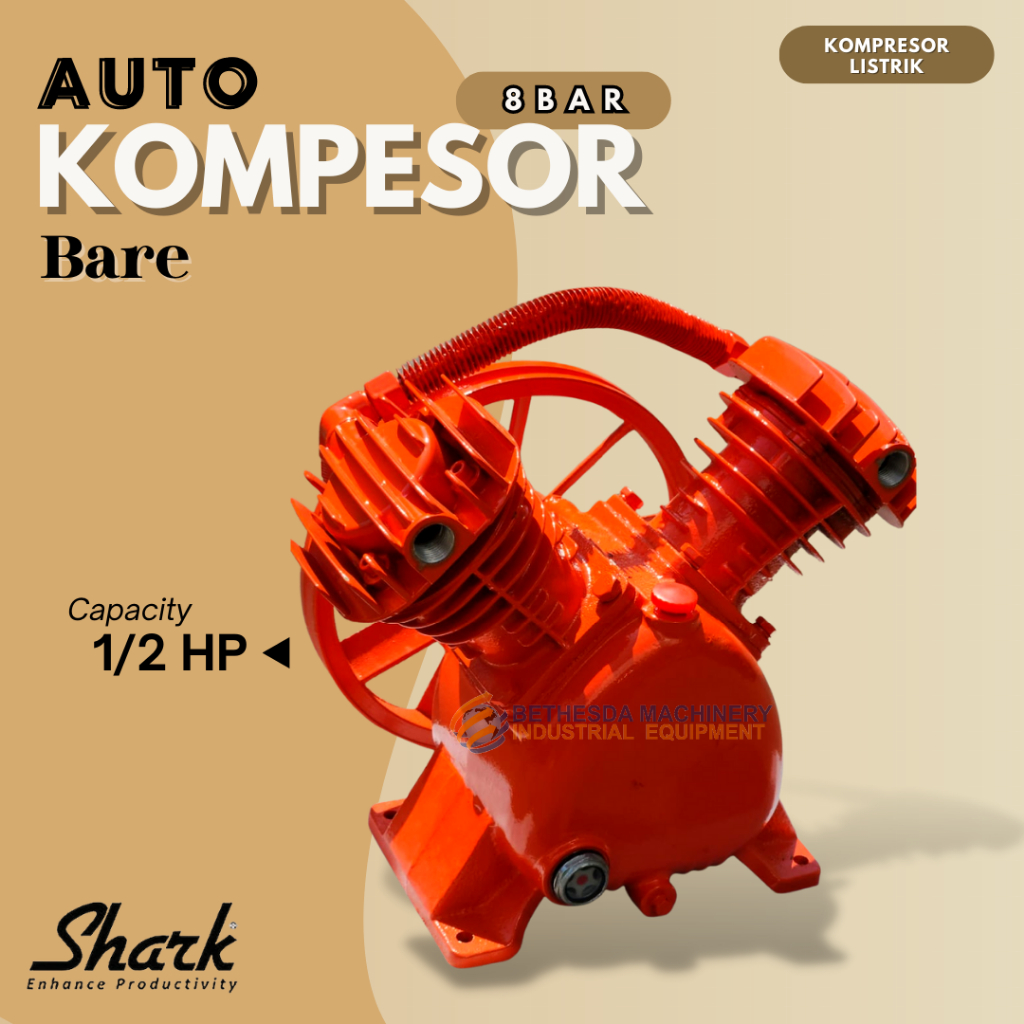 Kepala Kompresor 1/2 HP Bare Shark Auto Listrik 0.5hp 8 Bar