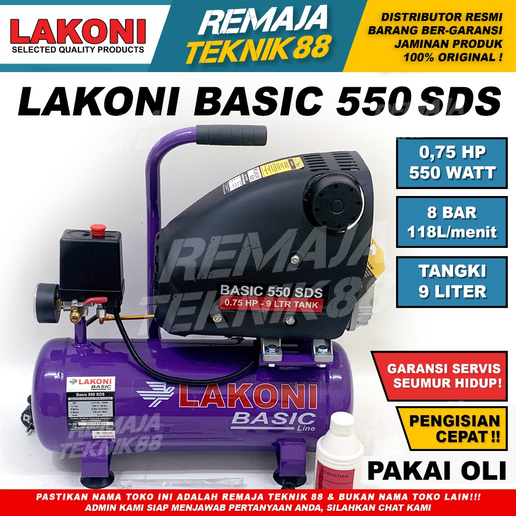 KOMPRESSOR ANGIN LAKONI 0.75 HP / LAKONI BASIC 550 SDS 9 LITER