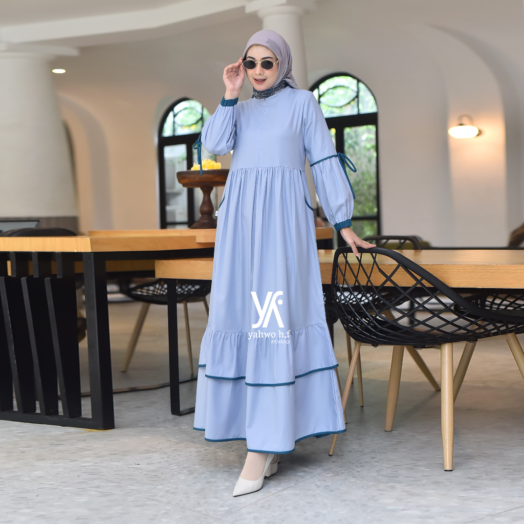 Yahwo Hijab Fashion-Maxi Dress terbaru Terlaris-Raya Series-Gamis Toyobo Kombinasi-Busui-Dress Pesta