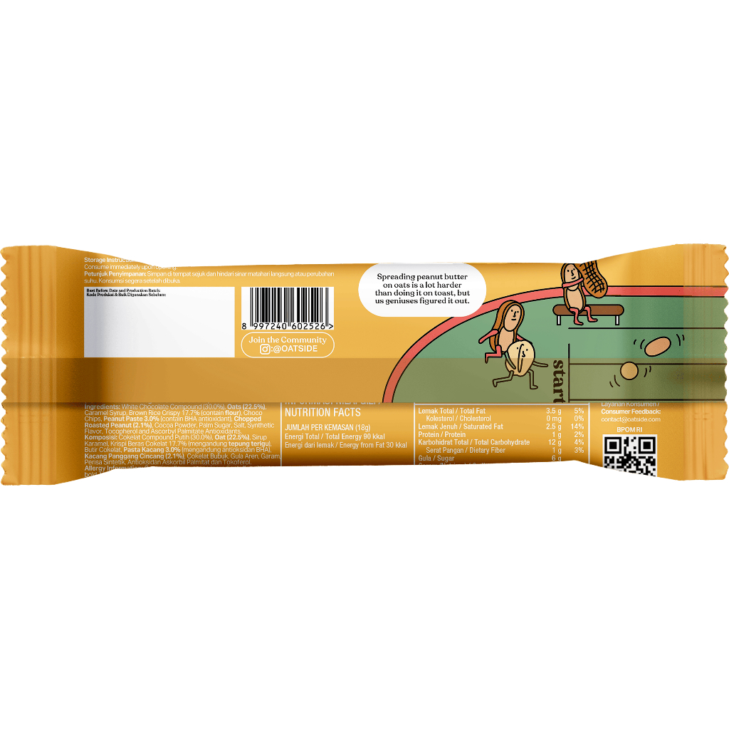 

QH OATSIDE Oat Cereal Bar Peanut Butter 18gr (24pcs) FREE Mini Bag