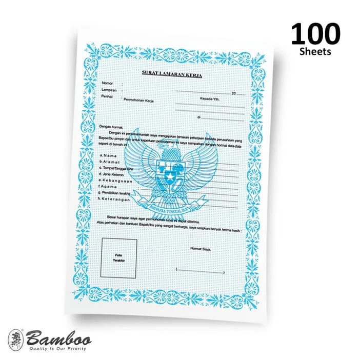 

Bamboo Blanko Surat Lamaran Kerja[1 Pak isi 100 Lbr]