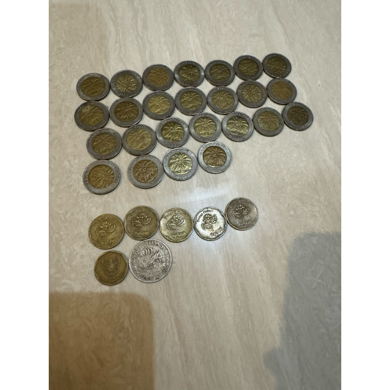 uang koin 1000 kelapa sawit  dan koin 500 mawar dan 100 1991