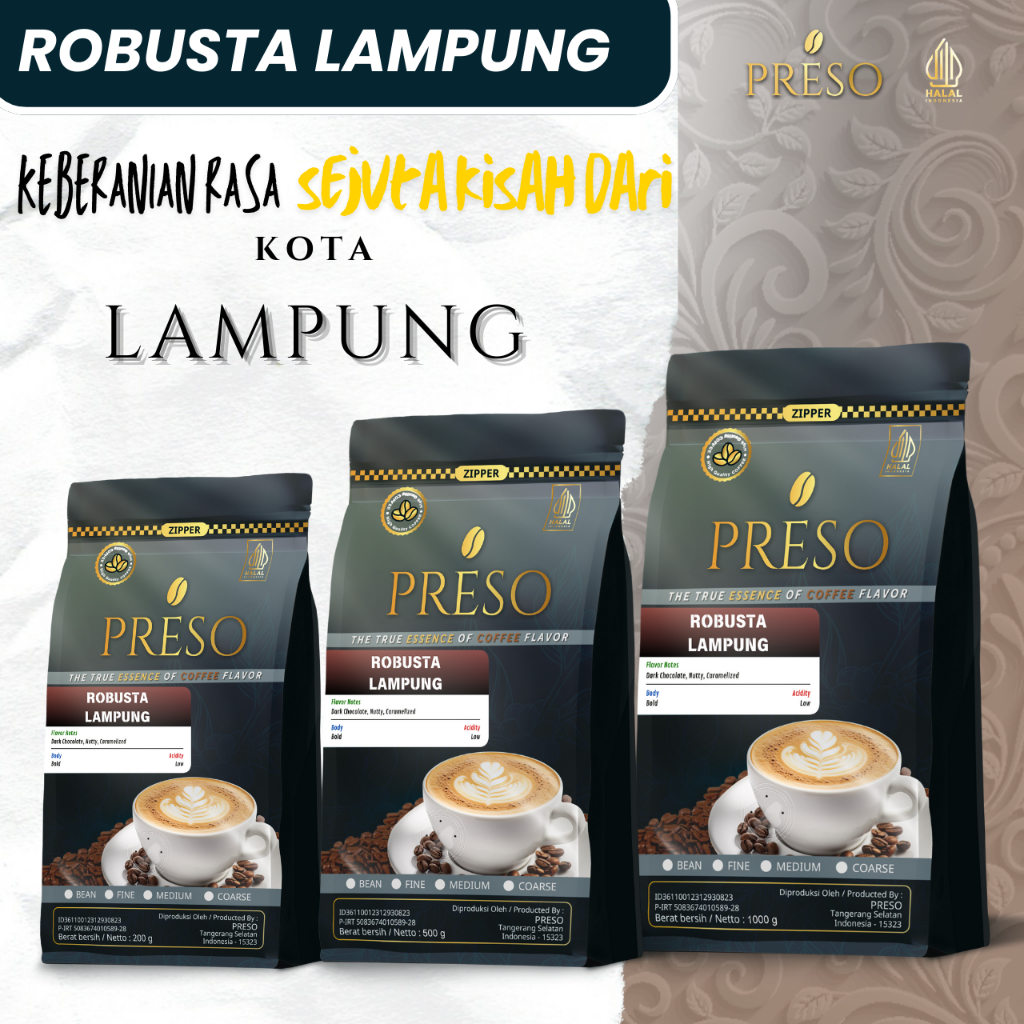 

Preso Biji Kopi Bubuk Robusta Lampung Coffee Bean Roasted