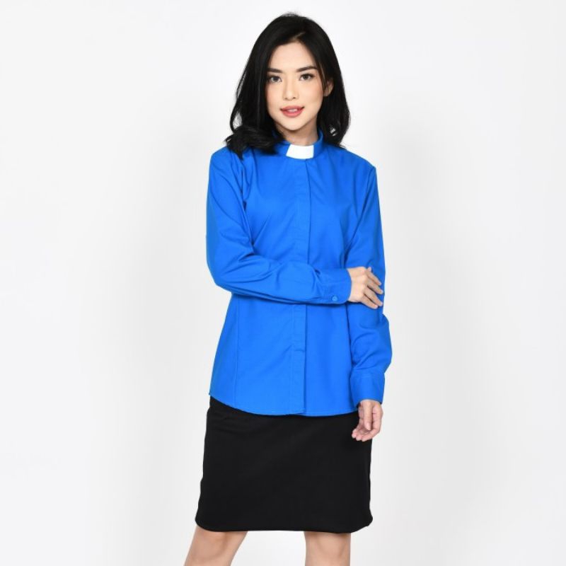 Miracle - Pendeta Wanita Kemeja Collar - Panjang - Polos