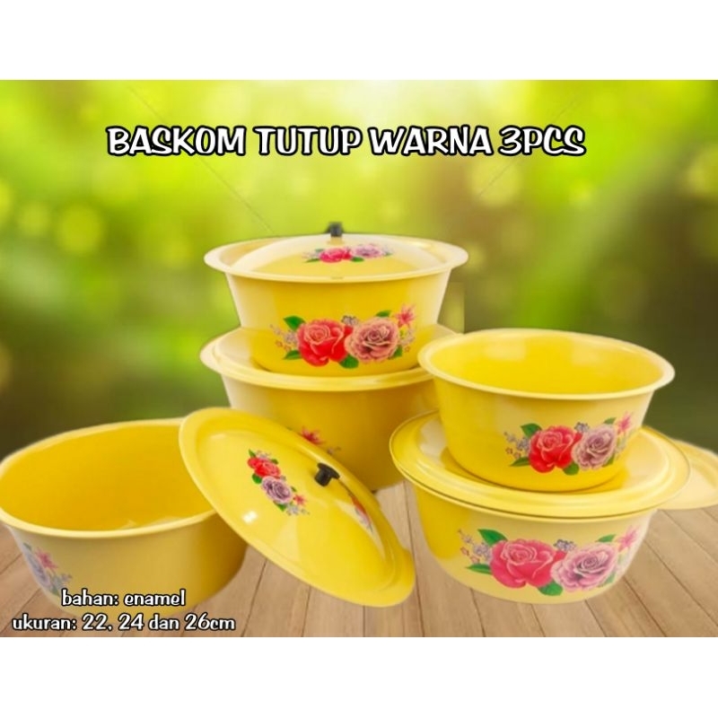 set baskom tutup enamel 3pcs