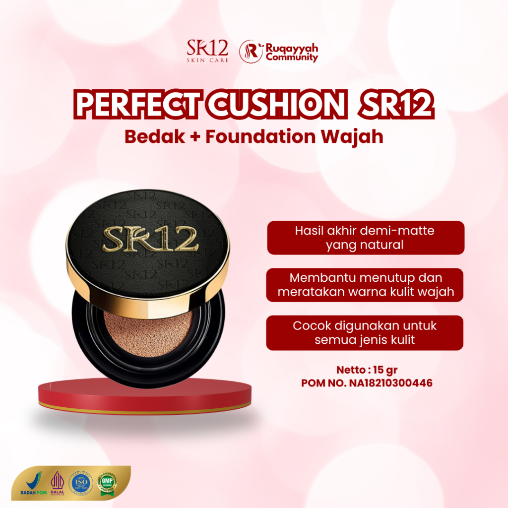 Bedak  Perfect Cushion SR12 Skincare Kosmetik SPF 30 - Bedak Padat Full Coverage Mencerahkan