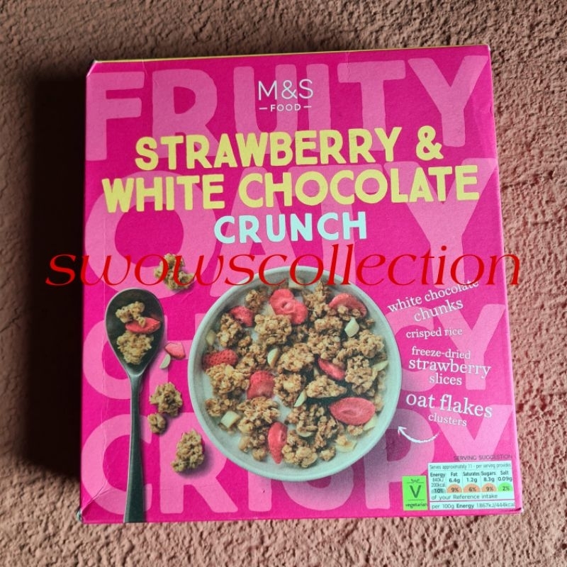 

M&S MARK MARKS & AND SPENCER STRAWBERRY WHITE CHOCOLATE CRUNCH CEREAL SEREAL STROBERI COKLAT COKELAT PUTIH