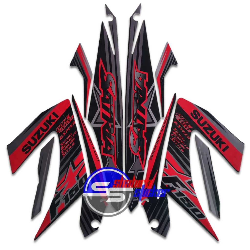 STRIPING MOTOR SATRIA FU F150 FACELIFT 2014 FULL HITAM MERAH STANDAR FULLSET