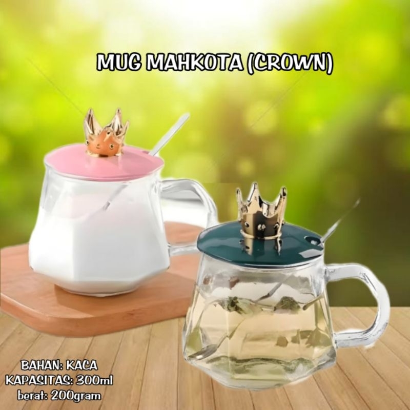 mug kaca crown / mug mahkota / gelas kaca