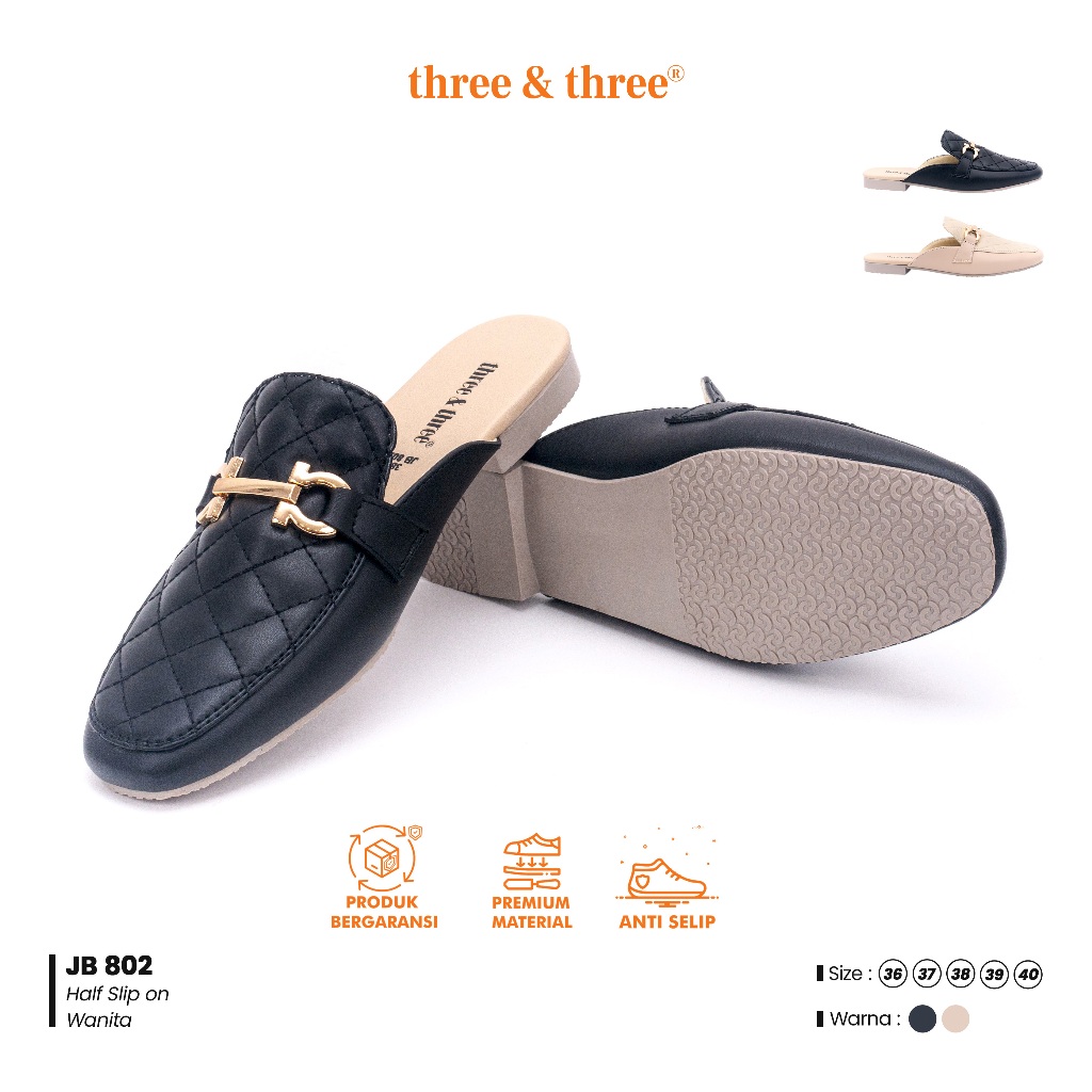 THREE & THREE - Sepatu Sandals Women Mules Flat Slip On  Bustong Wanita  JB 802