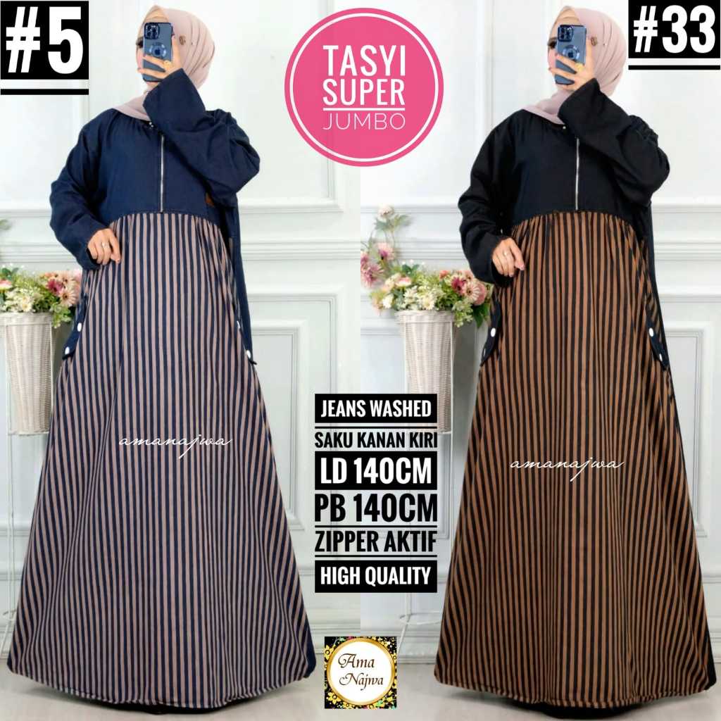 Tasyi Gamis Wanita import Super Jumbo Terbaru Matt jeans Premium Ld 142 pb 140 Original Ama najwa / 