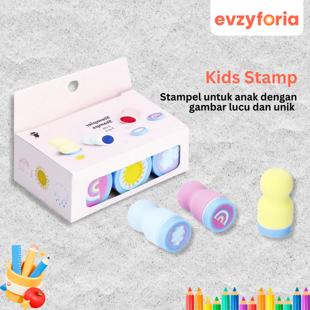 Isi 3 Stamp untuk Anak Gambar Lucu Mainan Edukasi Stamp