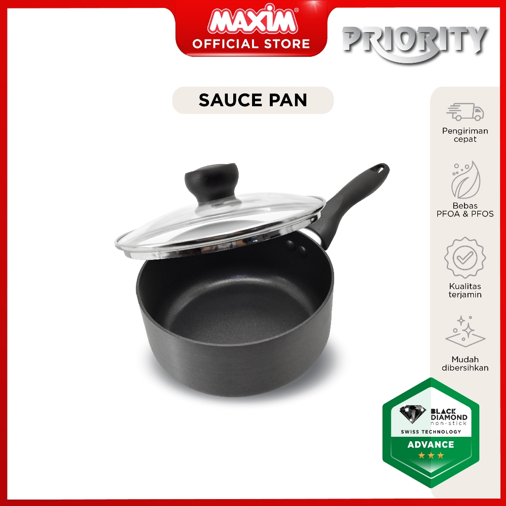 Maxim Priority Panci Teflon Anti Lengket 18cm Saucepan + Tutup Kaca