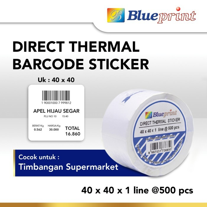 

Blueprint Direct Thermal Sticker 40 x 40 mm Stiker Label 40x40 DTS Barcode