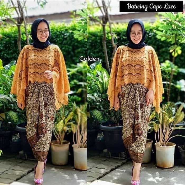 Setelan Kebaya Blouse Cape Lace Glitter Gold Dan Pilihan Warna Lain