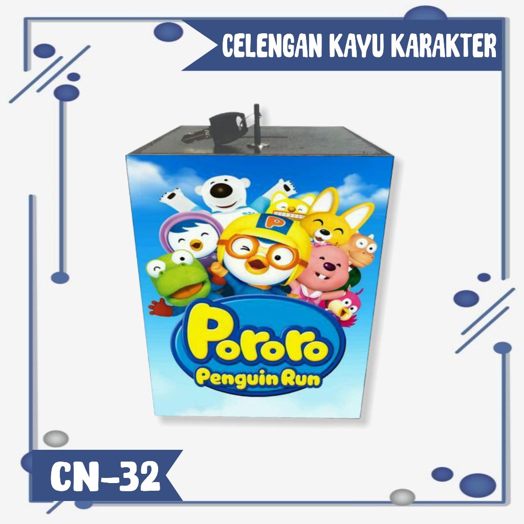 CELENGAN PORORO KARAKTER LUCU/ KOTAK TABUNGAN KAYU GEMBOK KUNCI UNIK
