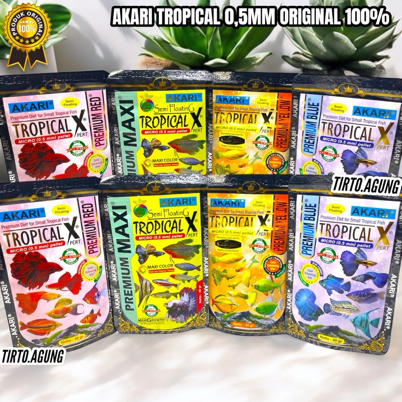 AKARI TROPICAL X 40g MICRO PELET MAXI YELLO BLUE RED PAKAN GLOWFISH IKAN TROPOCAL CUPANG GUPPY 40g