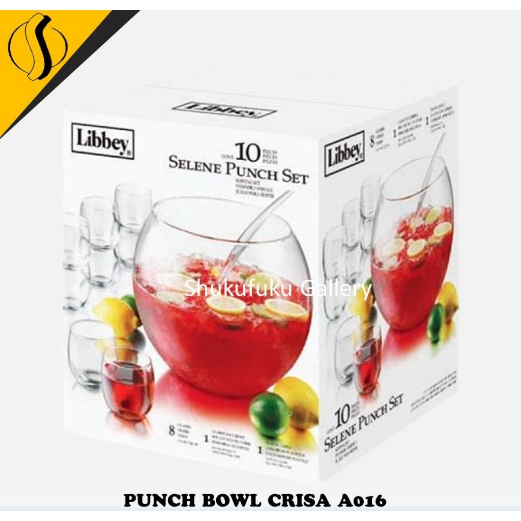 PUNCH BOWL CRISA A016 / LIBBEY SELENE PUNCH BOWL SET 10 PCS/ SET GELAS ES BUAH PREMIUM