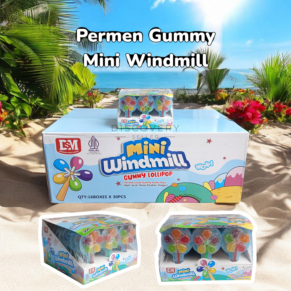 

Permen Lunak Kipas Gummy Mini Windmill Aneka Rasa Lolipop Permen Kincir DSM 1 Box Isi 30 PCS