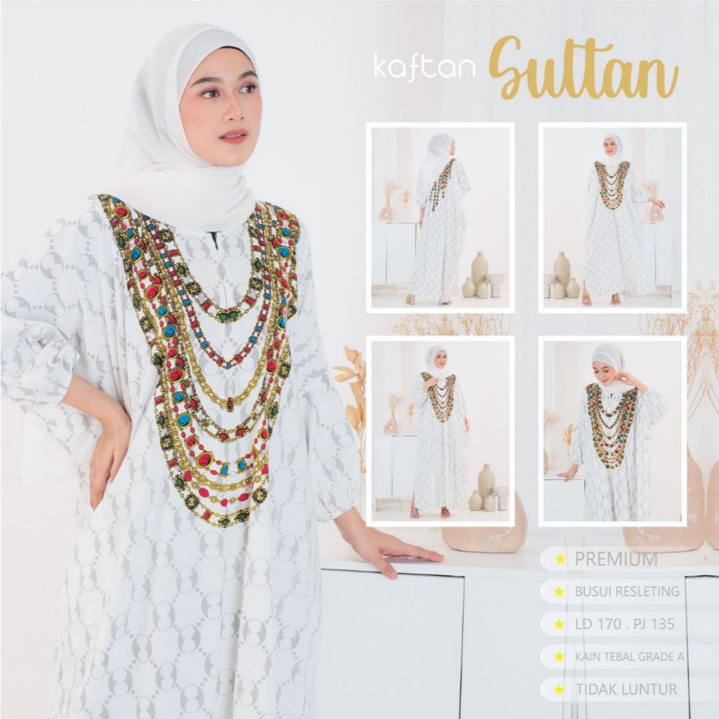 Gamis Kaftan Rayon Jumbo LD 170 Kain Tebal Premium Motif Sultan Terbaru Kekinian Busui Friendly