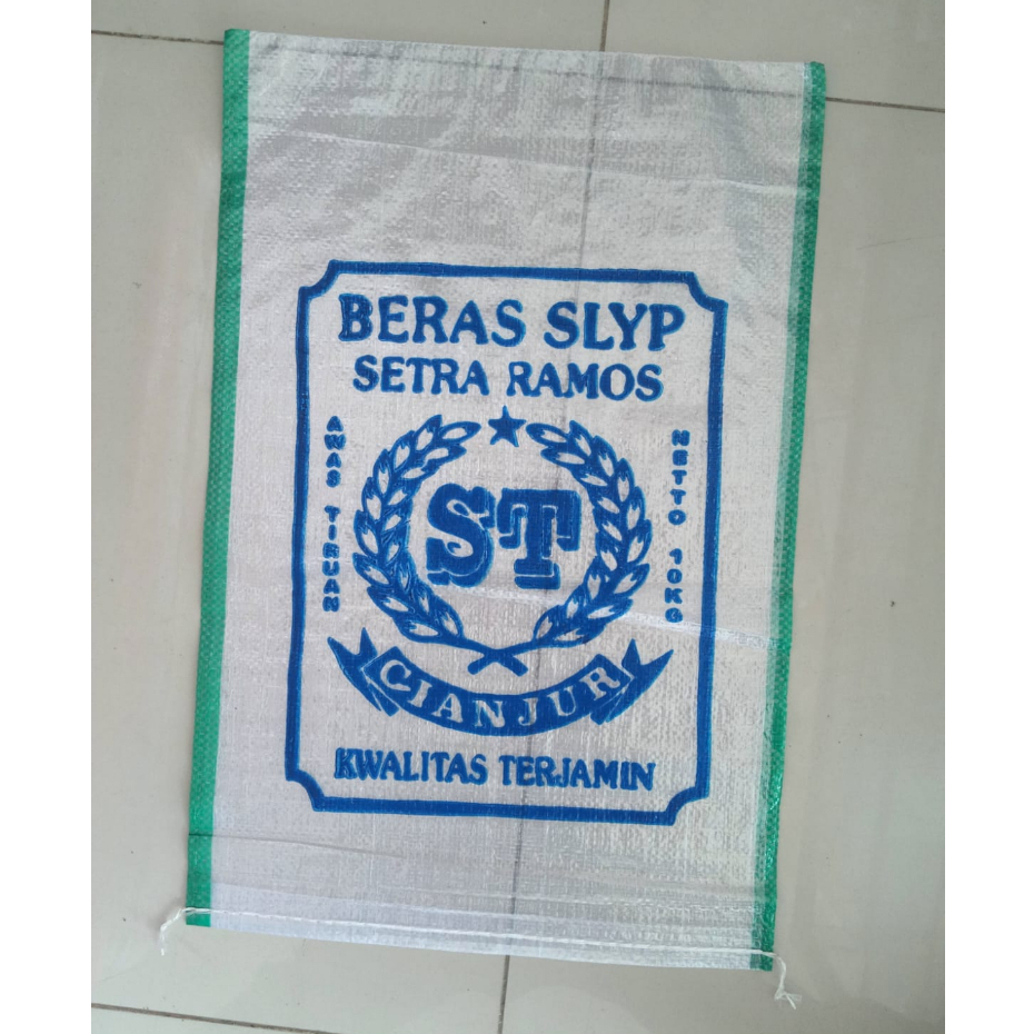KARUNG PLASTIK 10KG TRANSPARANT LIST HIJAU SABLON CAP ST  100%BARU KUAT MURAH ! (PAKET 10 PCS )
