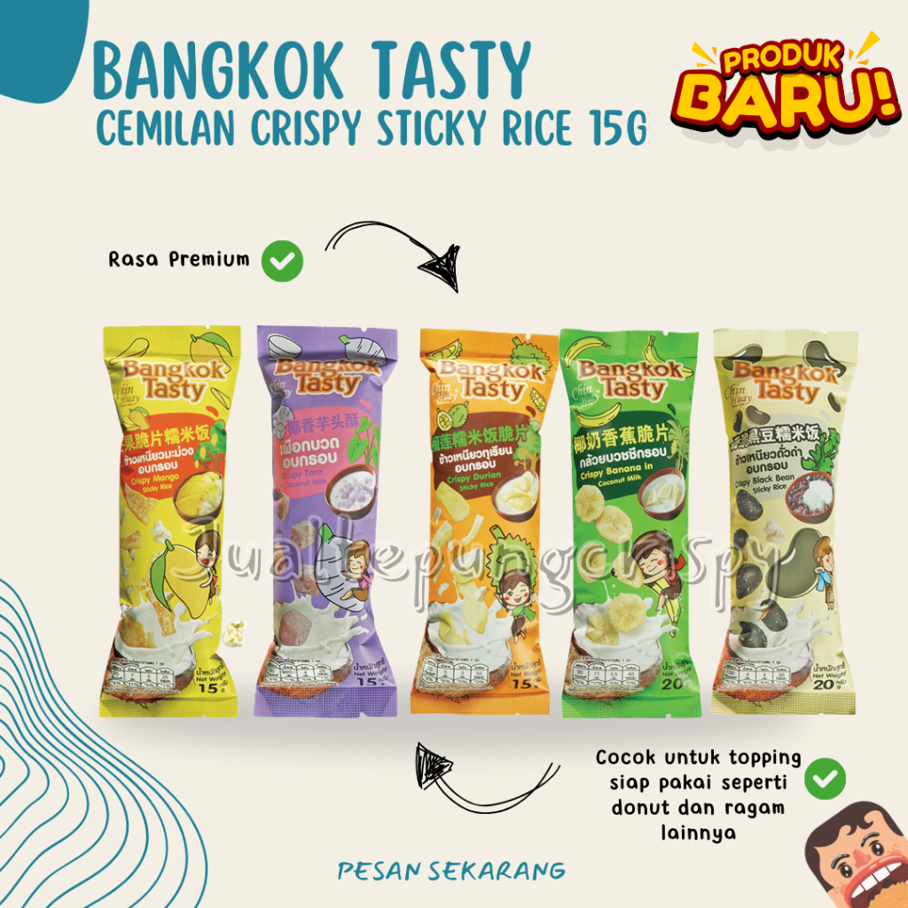 

Bangkok Tasty Crispy Sticky Rice | Cemilan Garing Topping Minuman | Kerupuk Rasa Buah