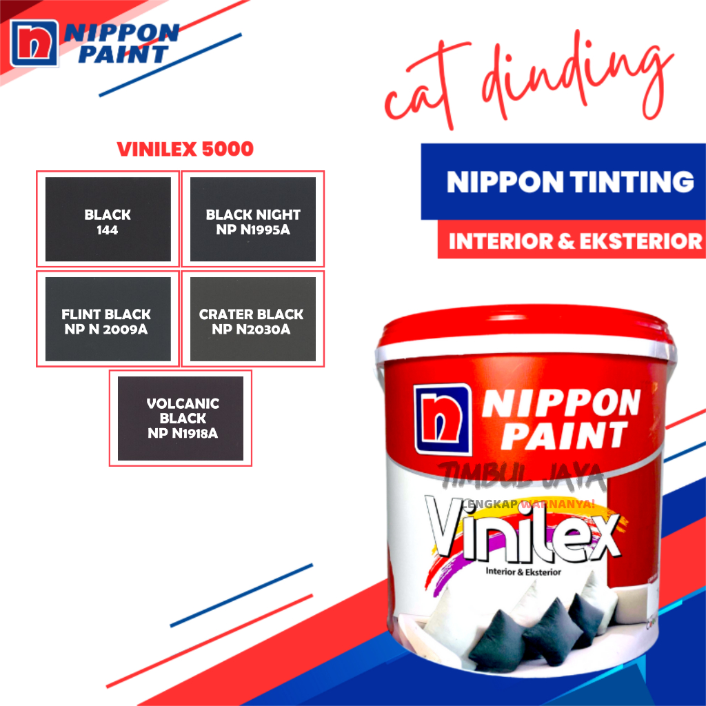 Cat Vinilex 5kg Eksterior dan Interior Warna HITAM Tinting / Cat Tembok Exterior Nippon Paint / Cat 