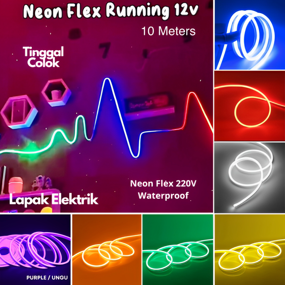 Lampu Neon Flex Running Remote 5 10 Meter Hias Kamar Tidur Aesthetic Tempel Dinding Led Rgb + Socket