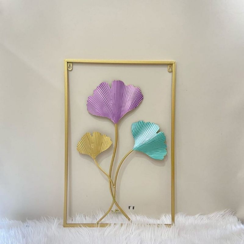 Hiasan Dinding Rumah Frame Metal Gold Daun Leaf Ginko