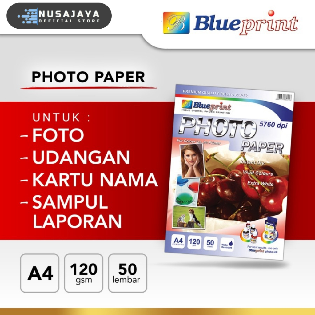 Glossy Photo Paper A4 120gsm isi 50 lembar Kertas Blueprint