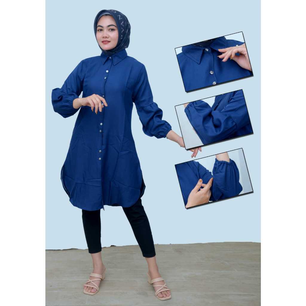 Tunik Kemeja Polos Lengan Balon Wanita Bahan Koshibo By Azka Collection