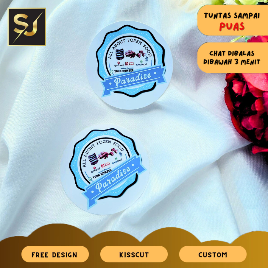 

5-8 Sangjaya Sticker Vinyl Frozen Food Bulat Label Kemasan Makanan Simpan Beku Basah Diameter Sedang