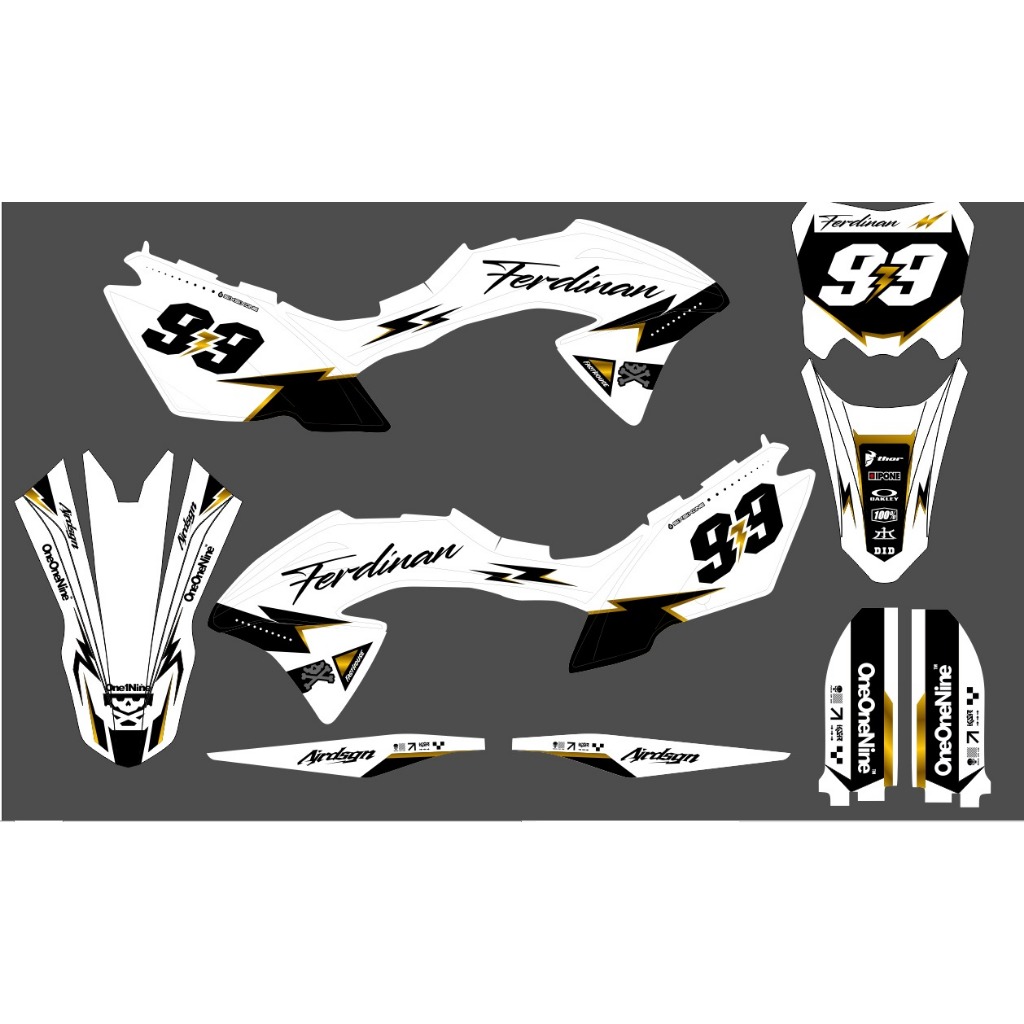 decal sticker Kawasaki KLX BF 150 design terbaru Motif simpel biru hitam kombinasi gold