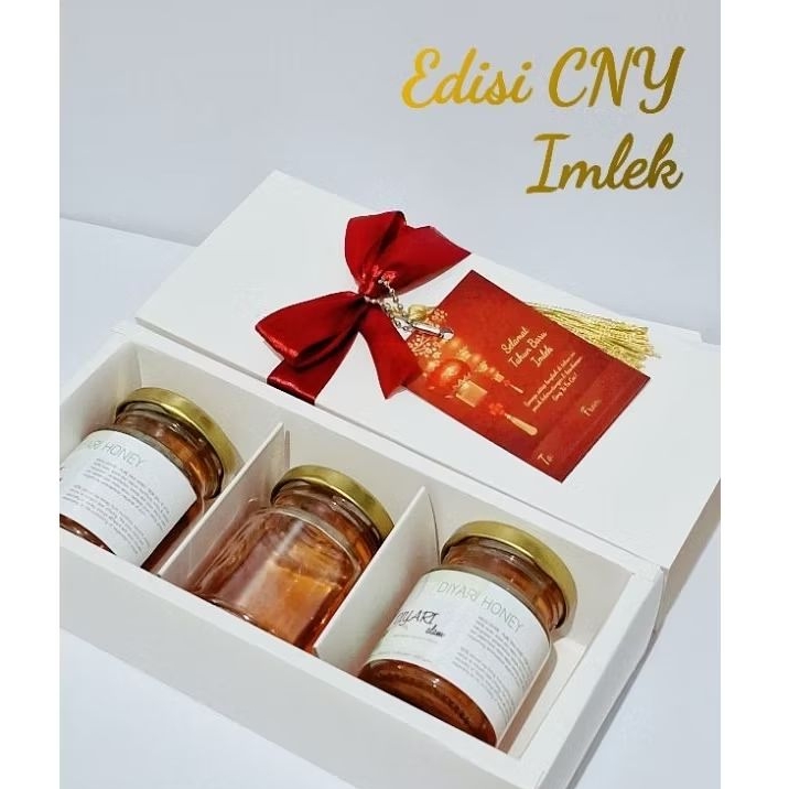 

DIYARI Alam | Hampers 3pcs Organic Honey, Artisan Tea, with Slide Box ( CNY Imlek, wedding, birthday, galungan kuningan, ramadhan idul fitri, dst)