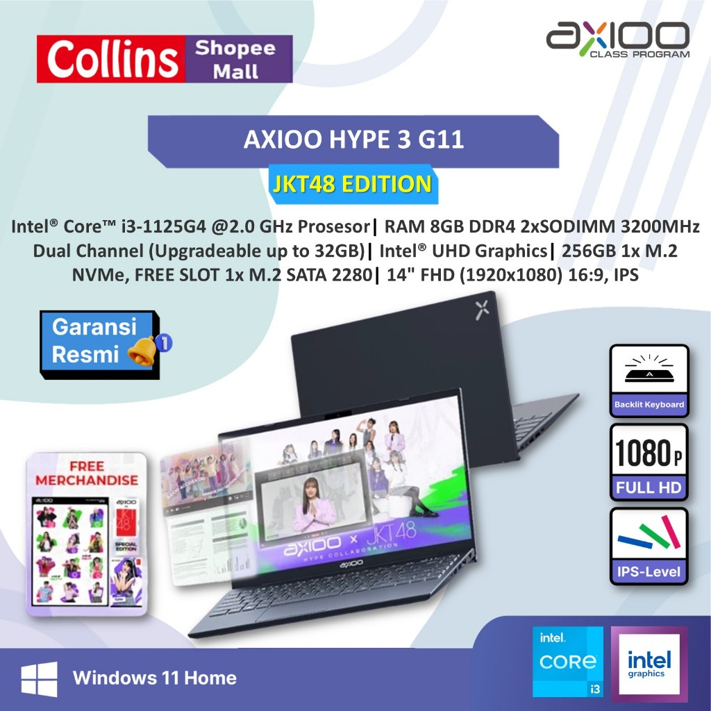 Axioo Laptop Hype 3 G11 Intel Core i3-1125G4/8GB/256GB/FHD IPS - Windows 11