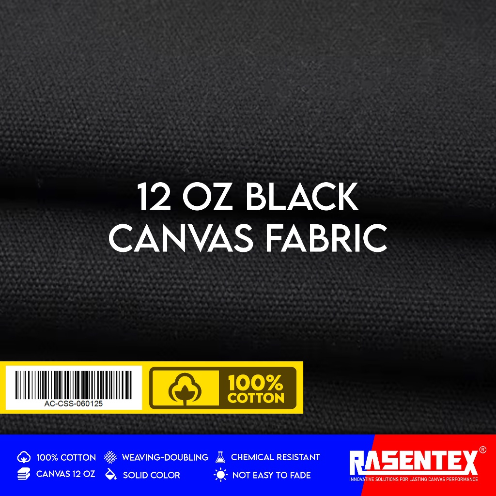 Rasentex Kain Kanvas full katun meteran per 50 cm lebar 120 cm Kanvas Katun Polos 12 Oz kanvas hitam