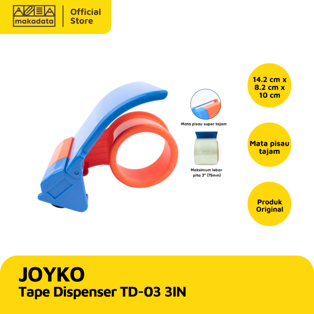

TAPE CUTTER / TAPE DISPENSER / PEMOTONG PITA PEREKAT JOYKO TD-03 3IN PLASTIK (1 PCS) MURAH