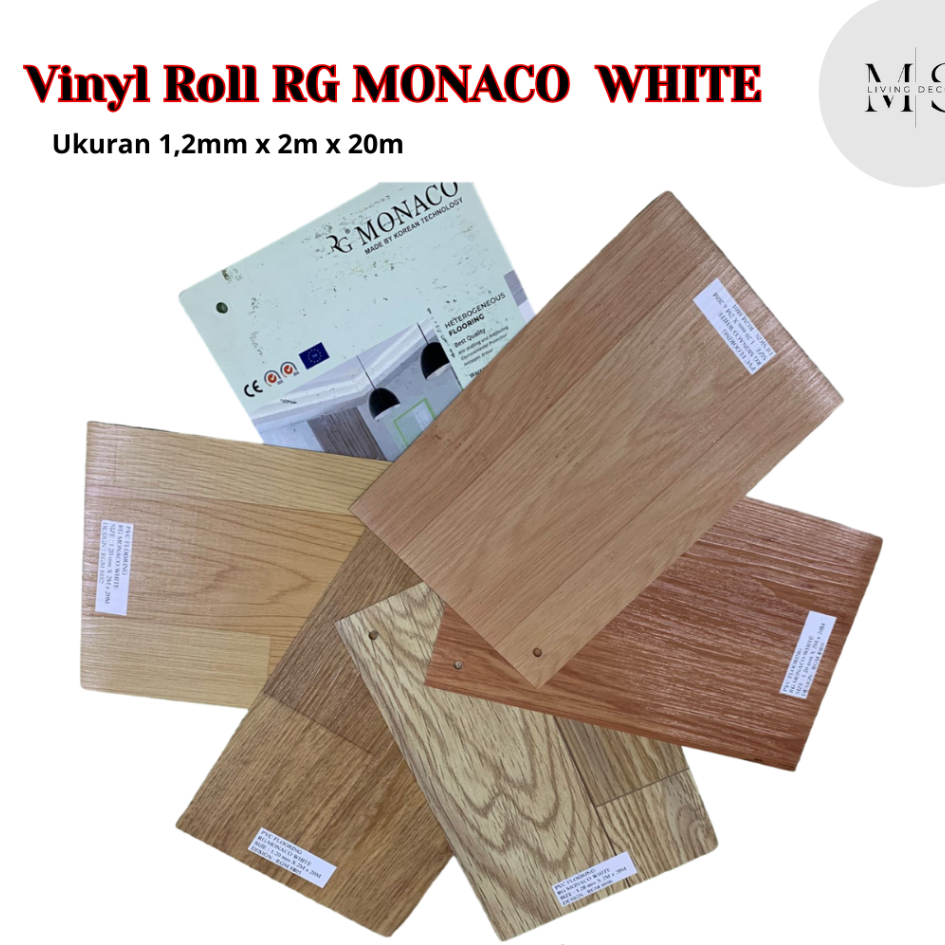 Vinyl Lantai Kayu Roll RG MONACO WHITE Tebal 1,2mm Harga Per-Meter