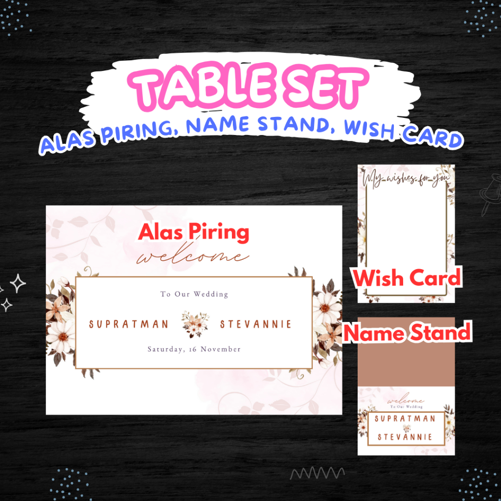 Table set aksesoris dekor meja alas meja name stand baby shower pink floral sweet seventeen birthday