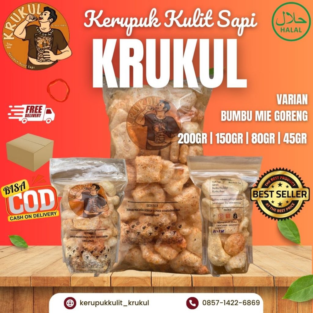 

KRUKUL - Kerupuk Kulit Bumbu Mie Goreng (45gr / 80gr / 150gr / 200gr) | Cemilan Viral | Snack Ringan